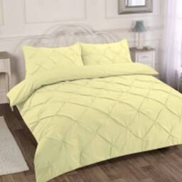 Homes-Linen Luxury Alexandra Pintuck Pleated Duvet Cover Set in Lemon - Size: Double - thumbnail 1