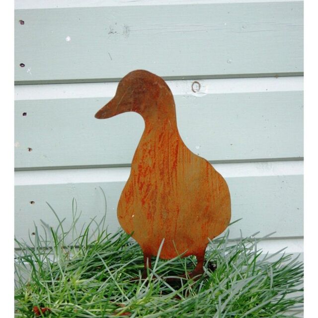 Poppyforge Duck on Stake - Steel Garden Ornament - Steel - H30 cm - BM/RtR in Brown - image 1