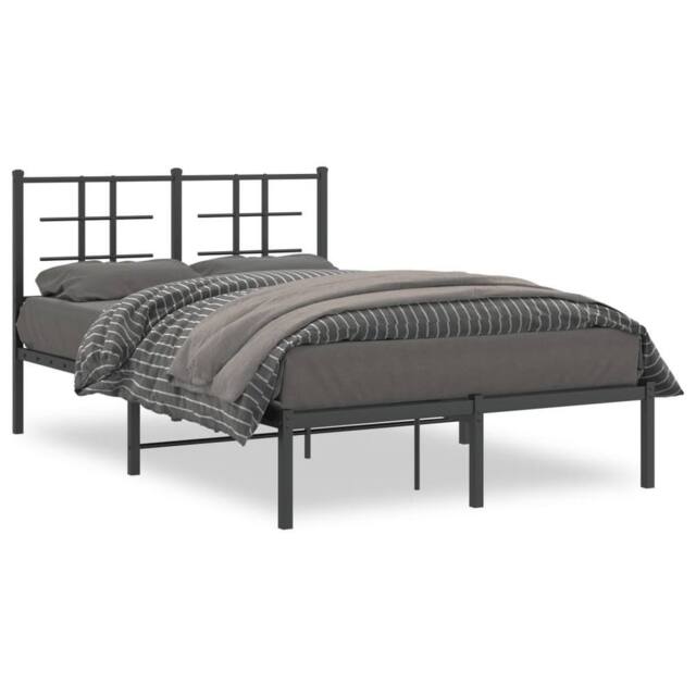 Berkfield Home Metal Bed Frame without Mattress with Headboard Black 120x190cm - Size: 120x190 cm - image 1