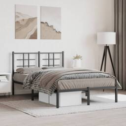 Berkfield Home Metal Bed Frame without Mattress with Headboard Black 120x190cm - Size: 120x190 cm - thumbnail 2