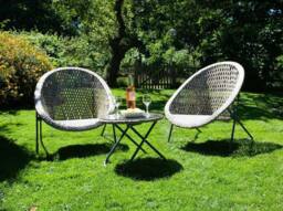 F&G Supplies Faux Rattan Garden Furniture Patio Set Includes a Table & 2 Foldaway Chairs in Beige - thumbnail 1