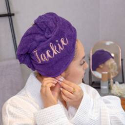 Duncan Stewart Women's Personalised Towelling Sarong & Hair Turban Wrap Set in Purple - thumbnail 2