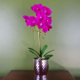 Leaf 50cm Phalaenopsis Orchid Artificial Dark Pink Silver - thumbnail 1