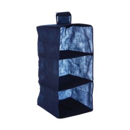 Orsina 3-Section Hanging Garment Organiser In Black, Compact Fabric Wardrobe Storage With Hook & Loop Fastening in Blue