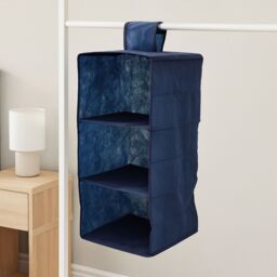 Orsina 3-Section Hanging Garment Organiser In Black, Compact Fabric Wardrobe Storage With Hook & Loop Fastening in Blue - thumbnail 2