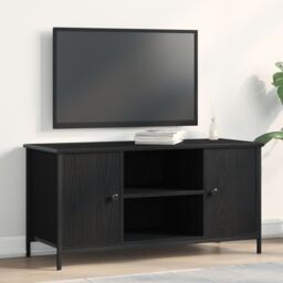 Berkfield Home TV Cabinet Black Oak 100x40x50 cm Engineered Wood & Steel - Size: 100 x 40 x 50 cm - thumbnail 1
