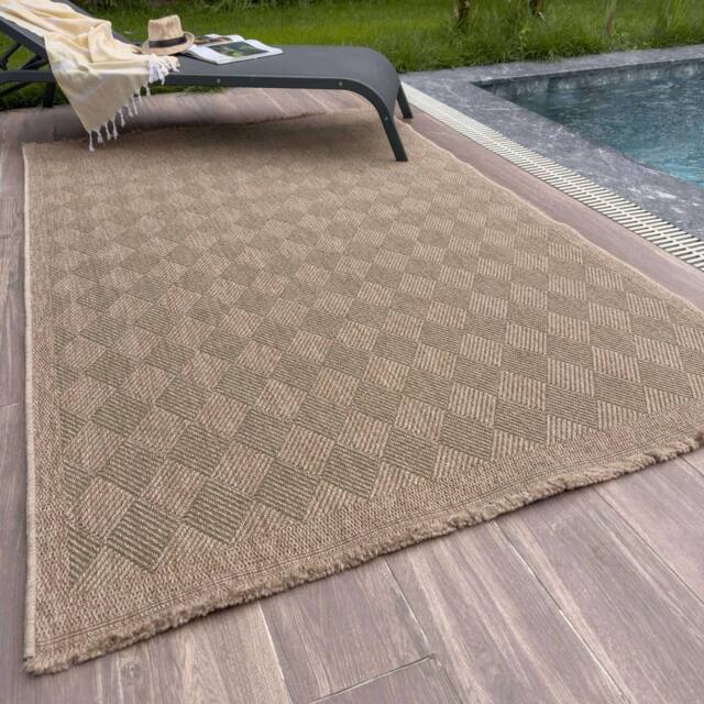 THE RUGS Jute Looking Diamond Design Outdoor Rugs Green Garden Nature 5300GN - Size: 140 cm x 200 cm - image 1