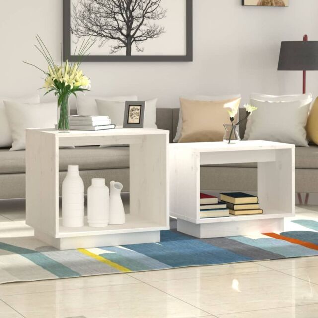 Berkfield Home Nesting Coffee Tables 2 pcs White Solid Wood Pine - image 1