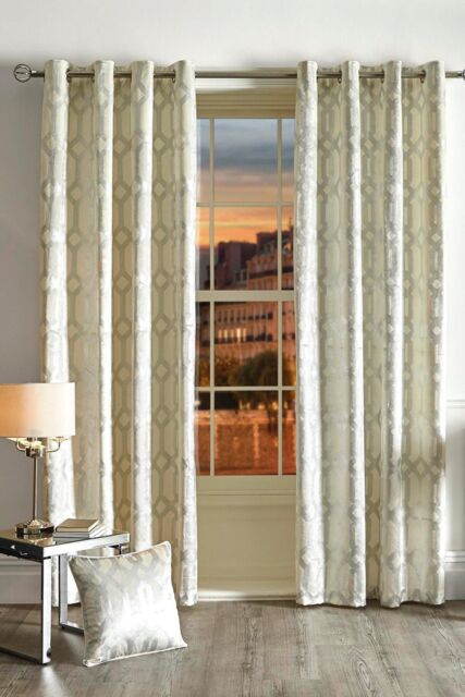Curtina 'Darla' Velvet Pair of Eyelet Curtains in Ivory - Size: 117 cm width x 137 cm drop - image 1
