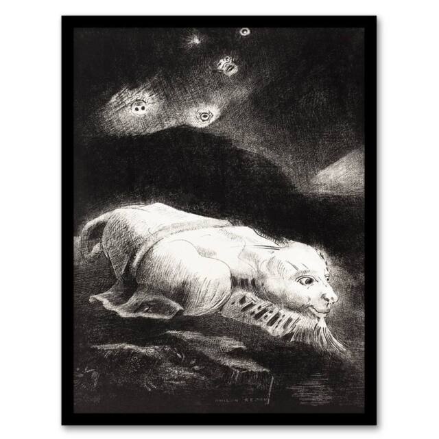 Artery8 Odilon Redon Framed Wall Art Print Life Awakening in Obscure Matter in Black - Size: A4 - image 1