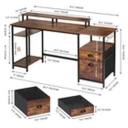 EONLION Gaming Desk with LED Lights Computer Desk with Monitor in Brown - thumbnail 2