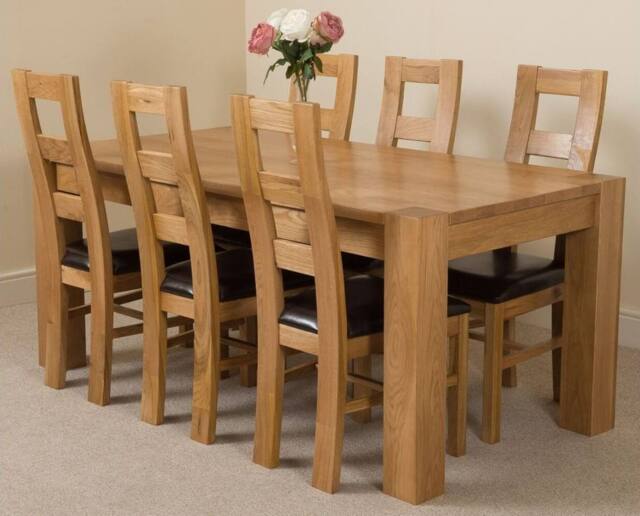 Thats Furniture Kuba 180 x 90 cm Chunky Oak Dining Table & 6 Yale Chairs in Brown - image 1