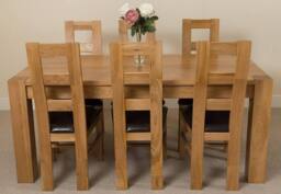 Thats Furniture Kuba 180 x 90 cm Chunky Oak Dining Table & 6 Yale Chairs in Brown - thumbnail 2