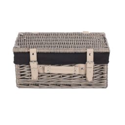 Red Hamper Wicker 36cm Antique Wash Picnic Basket with Cotton Lining in Black - thumbnail 4