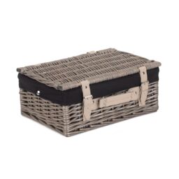 Red Hamper Wicker 36cm Antique Wash Picnic Basket with Cotton Lining in Black - thumbnail 2
