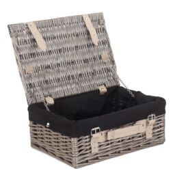 Red Hamper Wicker 36cm Antique Wash Picnic Basket with Cotton Lining in Black
