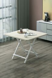 Living and Home 70x70cm Folding Wooden Dining Table Outdoor Portable Camping Table in White - Size: 70x70 cm - thumbnail 1