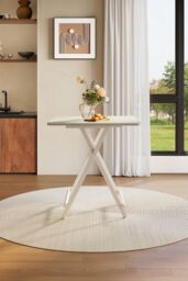 Living and Home 70x70cm Folding Wooden Dining Table Outdoor Portable Camping Table in White - Size: 70x70 cm - thumbnail 4