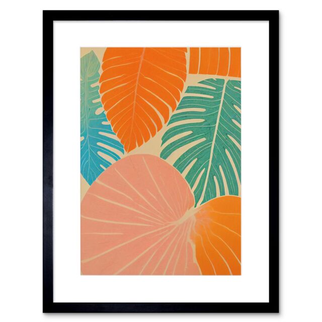 "Artery8 Wall Art Print Tropical Monstera Leaf Jungle Pastel Botanical Artwork Framed 9X7 Inch in Black - Size: W7"" x H9""" - image 1