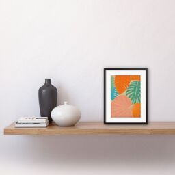 "Artery8 Wall Art Print Tropical Monstera Leaf Jungle Pastel Botanical Artwork Framed 9X7 Inch in Black - Size: W7"" x H9""" - thumbnail 2