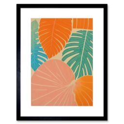 "Artery8 Wall Art Print Tropical Monstera Leaf Jungle Pastel Botanical Artwork Framed 9X7 Inch in Black - Size: W7"" x H9""" - thumbnail 1