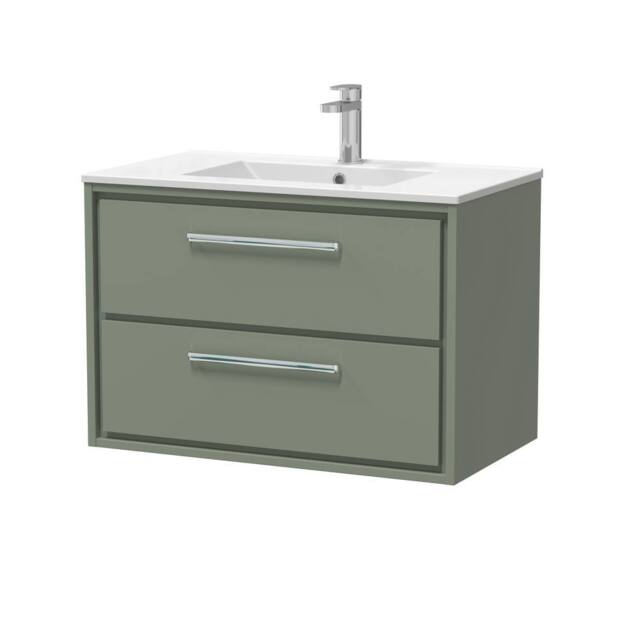Balterley Bathroom Wall Hung 2 Soft-Close Drawer Vanity Unit, Green, 800mm in Green - image 1