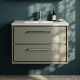 Balterley Bathroom Wall Hung 2 Soft-Close Drawer Vanity Unit, Green, 800mm in Green - thumbnail 3