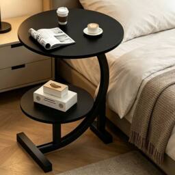 EONLION Black 2 Tier Side Table C Shaped - Size: 100 cm - thumbnail 1