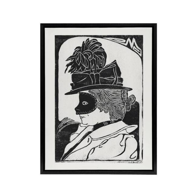 "Artery8 Pierrette Woman With Mask De Mesquita Framed Canvas Wall Art Print in White - Size: W18"" x H24""" - image 1
