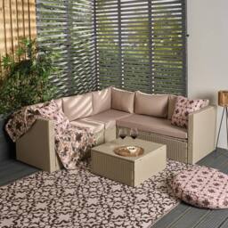 OHS Tuscany 5 Seater Rattan Garden Sofa Set Patio Table L Shape Settee in Natural