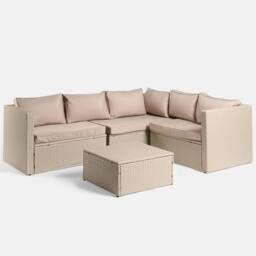 OHS Tuscany 5 Seater Rattan Garden Sofa Set Patio Table L Shape Settee in Natural - thumbnail 5