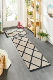 My Mat Washable Nylon Border Geo Indoor Mat in Cream - Size: 50 cm x 150 cm - thumbnail 2