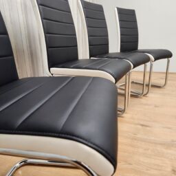 KOSY KOALA Dining Chairs High Back Set Of 4 Faux Leather Padded Marco Chrome Black White Kitchen Dining Room - thumbnail 6