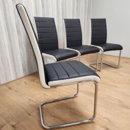 KOSY KOALA Dining Chairs High Back Set Of 4 Faux Leather Padded Marco Chrome Black White Kitchen Dining Room - thumbnail 2