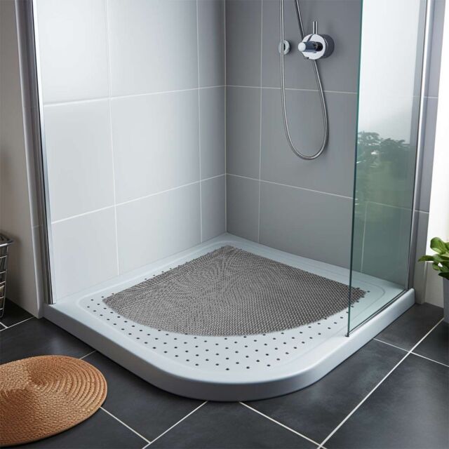 Nicoman Reversible Dual-Colour PVC Anti Slip Corner Shower Mat Bath Mat - Quadrant 60x60cm in Grey - Size: 60x60 cm - image 1