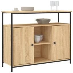 Berkfield Home Sideboard Sonoma Oak 100x35x80 cm Engineered Wood in Light Tan - Size: 100 x 35 x 80 cm - thumbnail 3