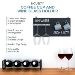 Wicked Gizmos Wall Mounted Coffee Mug & Wine Glass Holder in Black - thumbnail 2
