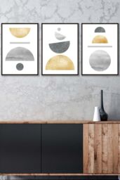 ARTZE Golden Yellow & Grey Abstract Mid Century Geometric Framed Wall Art - Medium in Black - Size: W45 cm x H62 cm x D20mm - thumbnail 1
