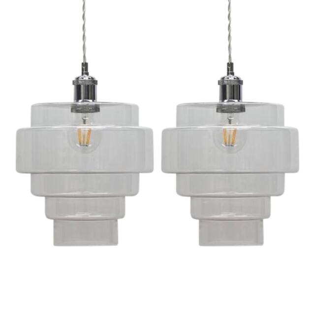 First Choice Lighting Set of 2 Benson - 5 Tier Clear Glass Easy Fit Pendant Lightshades - image 1