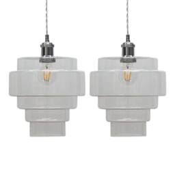 First Choice Lighting Set of 2 Benson - 5 Tier Clear Glass Easy Fit Pendant Lightshades - thumbnail 1