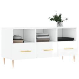 Berkfield Home TV Cabinet High Gloss White 102x36x50 cm Engineered Wood - Size: 102 x 36 x 50 cm - thumbnail 3