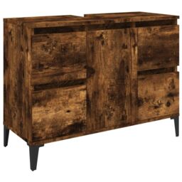 Berkfield Home 3 Piece Bathroom Furniture Set Smoked Oak Engineered Wood in Brown - thumbnail 5