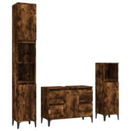 Berkfield Home 3 Piece Bathroom Furniture Set Smoked Oak Engineered Wood in Brown - thumbnail 2