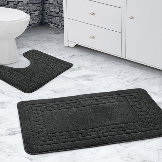 Velosso Greek Key Bathmat Set - Antislip in Charcoal - image 1