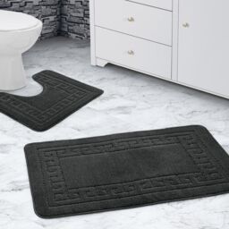 Velosso Greek Key Bathmat Set - Antislip in Charcoal - thumbnail 1