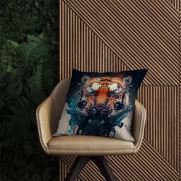 Warren Reed - Designer Tiger Face Splashart Outdoor Cushion in Brown - Size: 60 cm x 60 cm - thumbnail 2