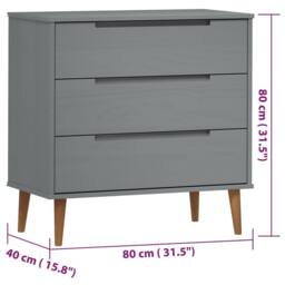 Berkfield Home Drawer Cabinet MOLDE Grey 80x40x80 cm Solid Wood Pine - Size: 80 x 40 x 80 cm - thumbnail 8