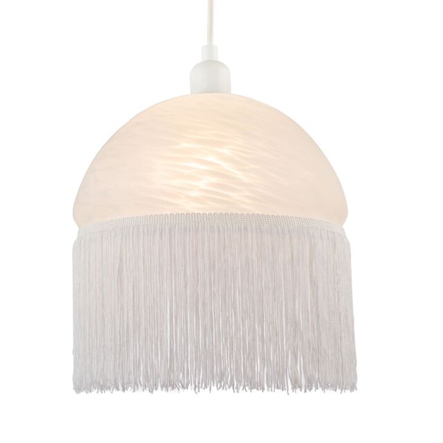 Happy Homewares Traditional Opal White Domed Glass Pendant Shade with Long Tassels - image 1