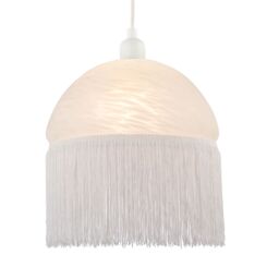 Happy Homewares Traditional Opal White Domed Glass Pendant Shade with Long Tassels