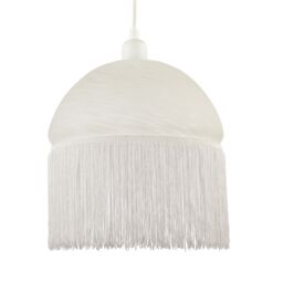 Happy Homewares Traditional Opal White Domed Glass Pendant Shade with Long Tassels - thumbnail 2